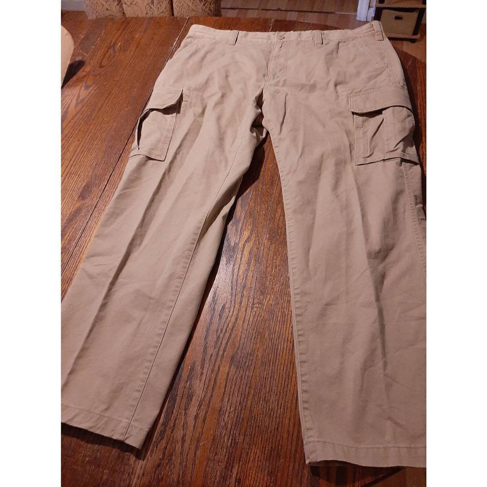40x30 Sonoma Khaki Tan Cotton Flat Front Cargo Pants with Pockets Belt Loops